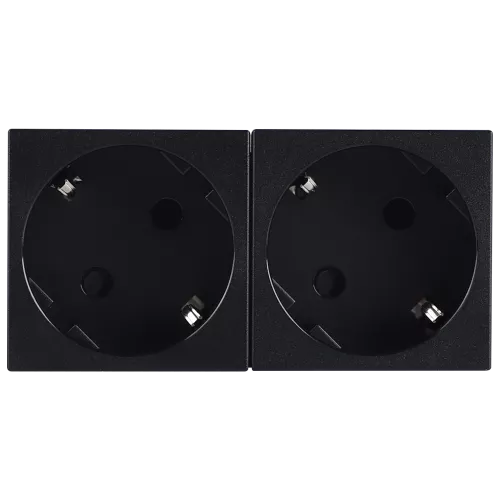 Розетка с заземлением с защитными шторками 16А 250В, 4 модуля, 90х45мм, поворот вилки на 45 градусов, на клеммах, цвет черный матовый