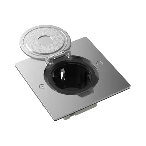 Лючок для электроустановочных изделий стандарта 45х45, установка 1 модуля 45х45мм, IP44, квадратный, с круглой крышкой, БЕЗ установочного набора, цвет полированное серебро