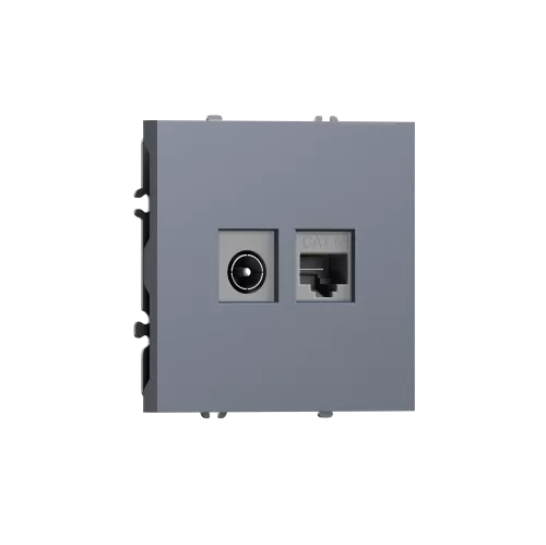 Розетка RJ45 cat.6 + TV 0-2400 МГц, комбинированная на 2 выхода (компьютер + телевизор), цвет сталь, серия S08 Donel