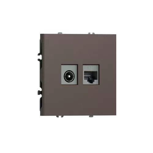 Розетка RJ45 cat.5 + TV 0-2400 МГц, комбинированная на 2 выхода (компьютер + телевизор), цвет мокко, серия S08 Donel