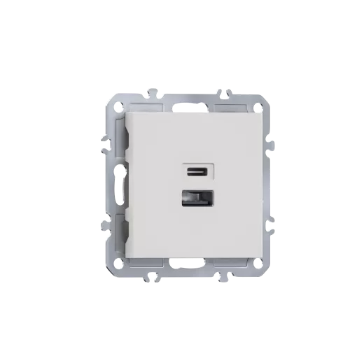 USB-зарядка типа A+С 3100мA 12Вт, цвет матовый белый, серия A07 Donel