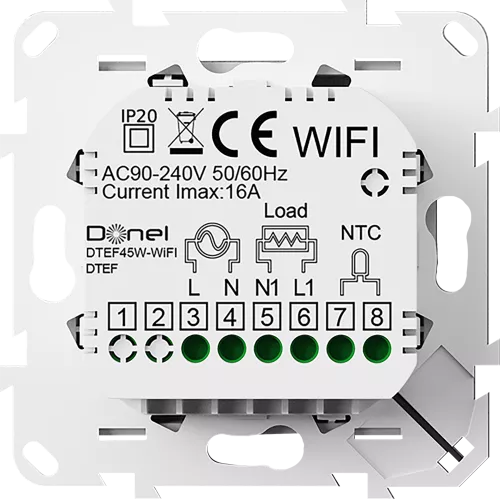 Термостат с датчиком пола программируемый с Wi-Fi, 16A, размер накладки 55х55мм, цвет стекло белое