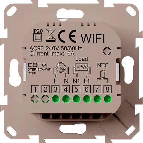 Термостат с датчиком пола программируемый, с Wi-Fi, 16A, размер накладки 55х55мм, с ручкой настройки, цвет кашемир