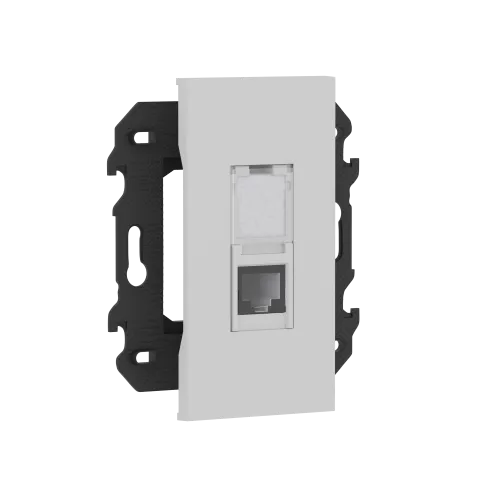 Розетка RJ45 компьютерная cat5e UTP, 1 порт, в сборе с суппортом, цвет серый матовый