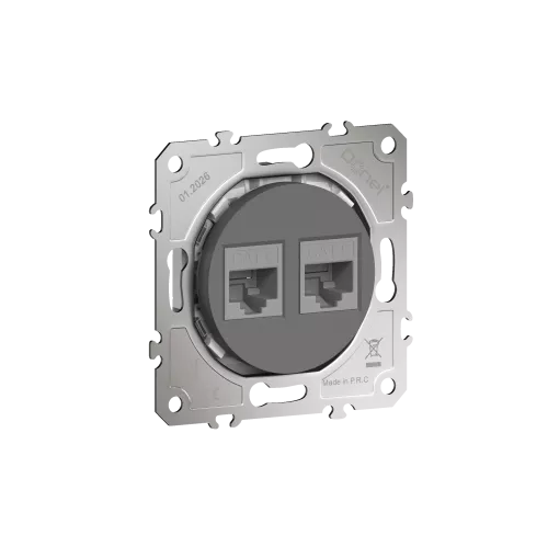 Розетка компьютерная RJ45 cat.6 на 2 порта, цвет матовый шоколад, серия D16, Donel