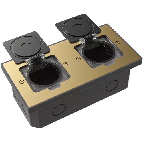 Лючок для электроустановочных изделий стандарта 45х45, установка 2 модулей 45х45мм, IP44, с квадратной крышкой, БЕЗ установочного набора, цвет золото