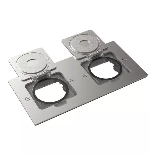 Лючок для электроустановочных изделий стандарта 45х45, установка 2 модулей 45х45мм, IP44, с квадратной крышкой, БЕЗ установочного набора, цвет никель