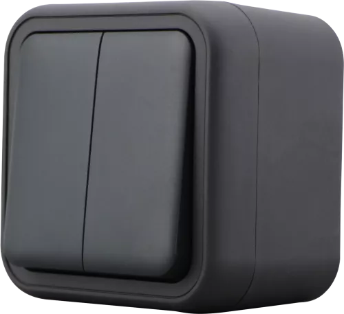 Выключатель 2-клавишный проходной накладной 10A 250В IP55 на винтах, цвет антрацит, серия W55 Donel