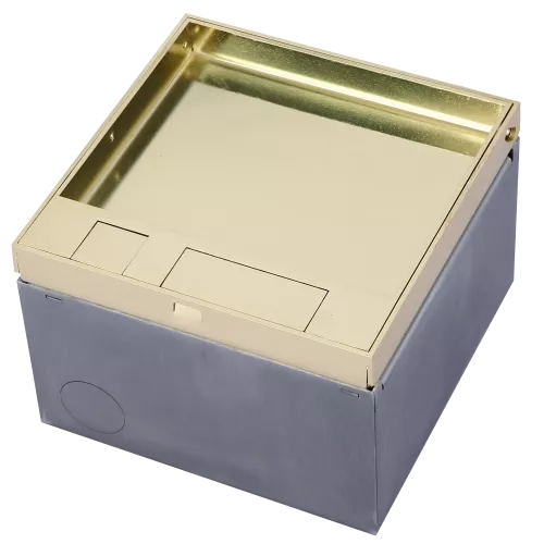 Лючок для электроустановочных изделий стандарта 45х45, вертикальная установка 2 модулей 45х45мм, крышка выравнивается в уровень с напольным покрытием, металл, цвет латунь