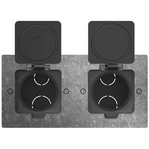 Лючок для электроустановочных изделий стандарта 45х45, установка 2 модулей 45х45мм, IP44, с квадратной крышкой, БЕЗ установочного набора, цвет оцинкованная сталь