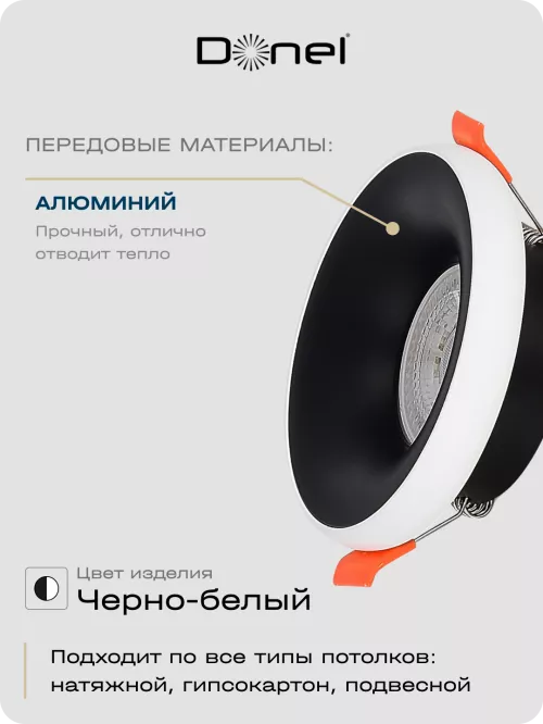 Светильник встраиваемый под LED-лампу с цоколем GU10  D95xH35мм IP20, черное основание и белый плафон, без лампы
