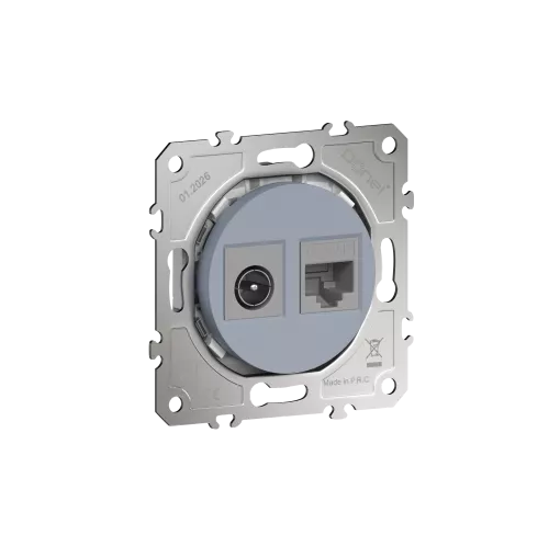 Розетка комбинированная RJ45 cat.5e + TV/SAT простая с разъёмом папа, цвет матовый серый, серия D16, Donel