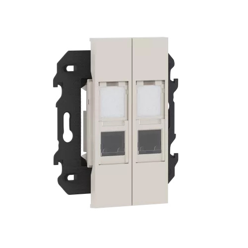 Розетка RJ45 компьютерная cat6 UTP, 2 порта, в сборе с суппортом, цвет песочный матовый