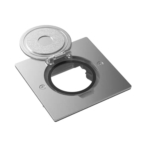Лючок для электроустановочных изделий стандарта 45х45, установка 1 модуля 45х45мм, IP44, квадратный, с круглой крышкой, БЕЗ установочного набора, цвет полированное серебро