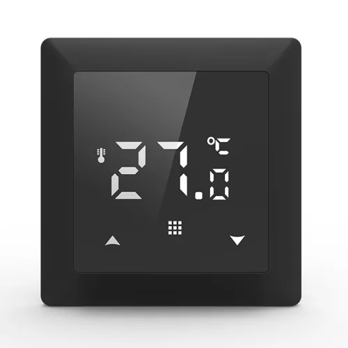 Термостат с датчиком пола программируемый через приложение, с Wi-Fi, 16A, размер накладки 55х55мм, цвет стекло черное