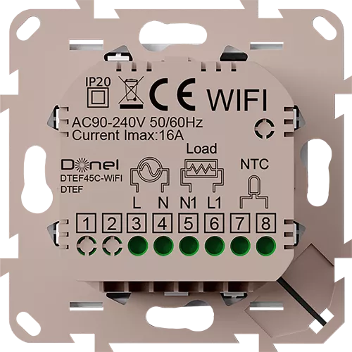 Термостат с датчиком пола и воздуха программируемый, с Wi-Fi, 16A, размер накладки 45х45мм, цвет стекло кашемир