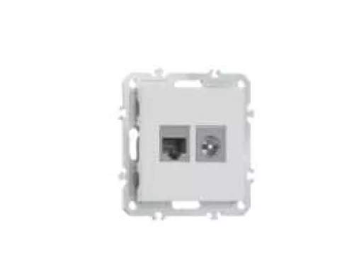 Розетка RJ45 cat.6 + TV 0-2400 МГц, комбинированная на 2 выхода (компьютер + телевизор), цвет матовый белый, серия A07 Donel