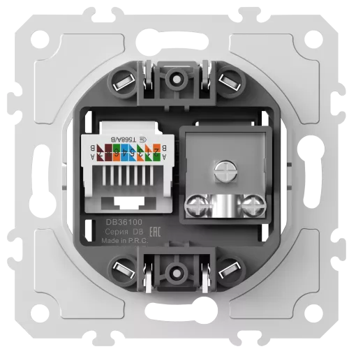 Механизм розетки RJ45 cat.5 + TV 0-2400 МГц, комбинированная розетка на 2 выхода (компьютер + телевизор) для серий A07/S08, Donel