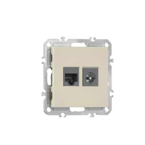 Розетка RJ45 cat.6 + TV 0-2400 МГц, комбинированная на 2 выхода (компьютер + телевизор), цвет матовый кремовый, серия A07 Donel
