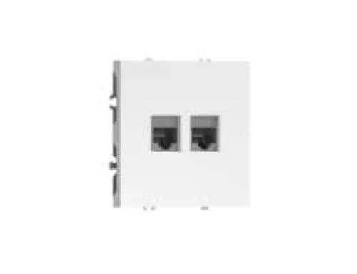 Розетка RJ11 + RJ11, телефонная на 2 выхода, цвет глянцевый белый, серия S08 Donel