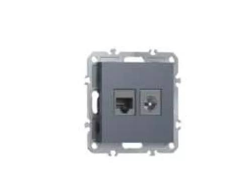 Розетка RJ45 cat.6 + TV 0-2400 МГц, комбинированная на 2 выхода (компьютер + телевизор), цвет сталь, серия A07 Donel