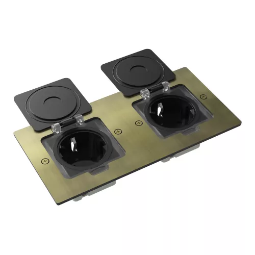 Лючок для электроустановочных изделий стандарта 45х45, установка 2 модулей 45х45мм, IP44, с квадратной крышкой, БЕЗ установочного набора, цвет античная латунь