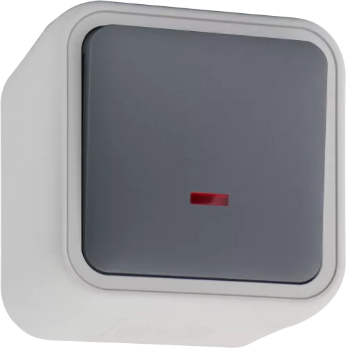 Выключатель 1-клавишный проходной с подсветкой накладной 10A 250В IP55, цвет серый, серия W55 Donel