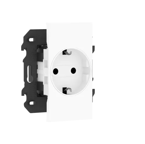 Розетка на 220v с накладкой на 2м, с/з, шторки, 16А, винты, в сборе с суппортом, цвет белый матовый