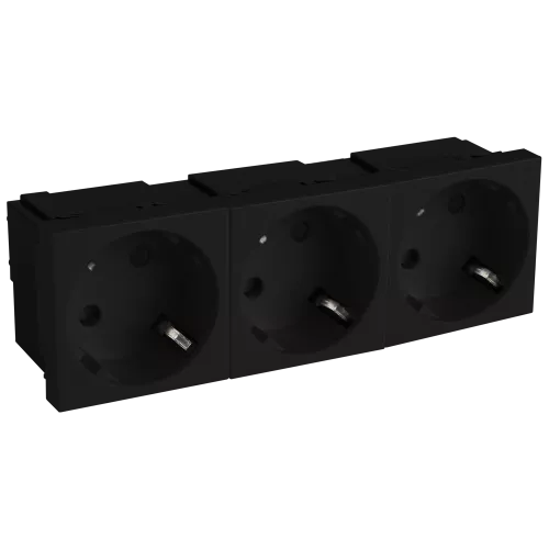 Розетка с заземлением с защитными шторками 16А 250В, 6 модулей, 135х45мм, поворот вилки на 45 градусов, на клеммах, цвет черный