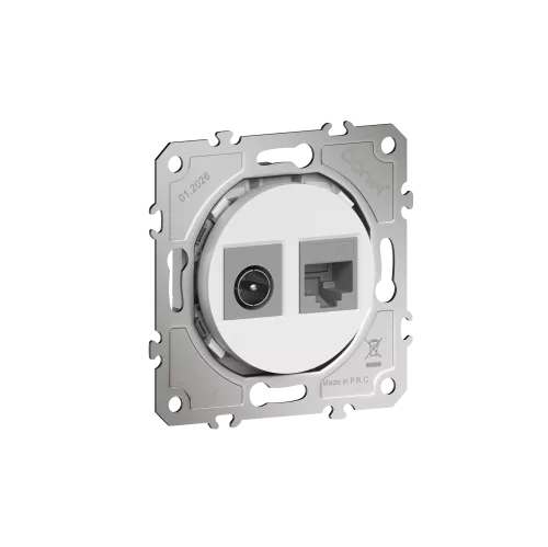 Розетка комбинированная RJ45 cat.5e + TV/SAT простая с разъёмом папа, цвет матовый белый, серия D16, Donel