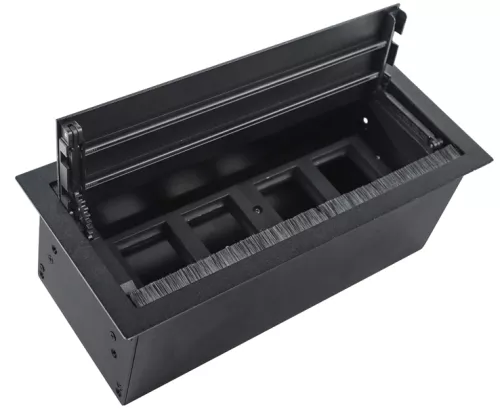 Розеточный блок встраиваемый с откидной крышкой для установки в столешницу, на 4 розетки 45х45мм, без розеток, цвет черный