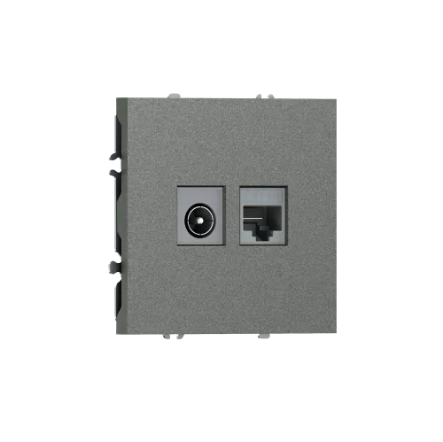 Розетка RJ45 cat.5 + TV 0-2400 МГц, комбинированная на 2 выхода (компьютер + телевизор), цвет матовый титан, серия S08 Donel
