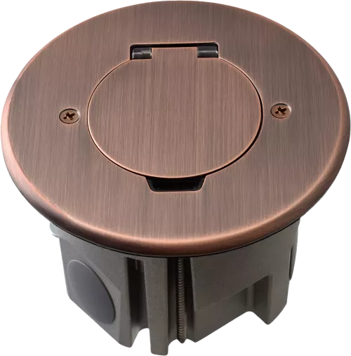 Лючок для электроустановочных изделий стандарта 45х45, установка 1 модуля 45х45мм, IP44, круглый, с круглой крышкой, с универсальным установочным набором, цвет красная медь