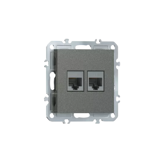 Розетка RJ45 + RJ45 cat.5, компьютерная на 2 выхода, цвет матовый титан, серия A07 Donel