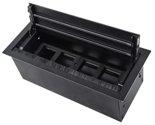 Розеточный блок встраиваемый с откидной крышкой для установки в столешницу, на 4 розетки 45х45мм, без розеток, цвет черный