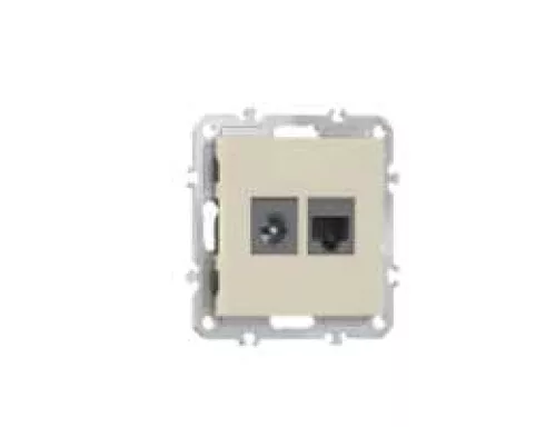 Розетка RJ45 cat.5 + TV 0-2400 МГц, комбинированная на 2 выхода (компьютер + телевизор), цвет матовый кремовый, серия A07 Donel