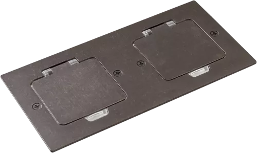 Лючок для электроустановочных изделий стандарта 45х45, установка 2 модулей 45х45мм, IP44, с квадратной крышкой, БЕЗ установочного набора, цвет оцинкованная сталь