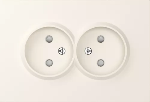 Накладка для розетки Schuko двойной без заземления со шторками, цвет матовый кремовый, серия A07 Donel