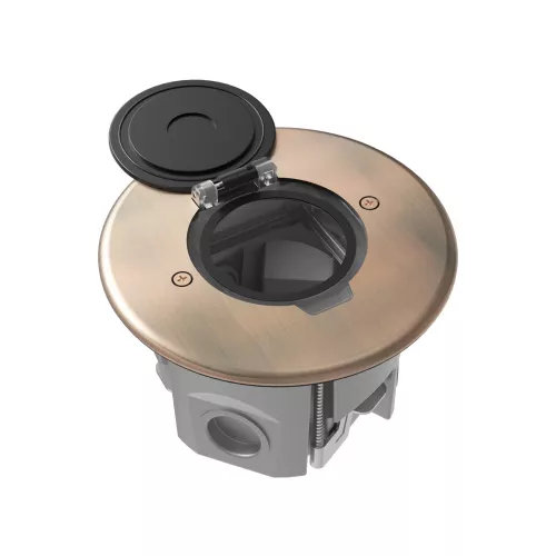 Лючок для электроустановочных изделий стандарта 45х45, установка 1 модуля 45х45мм, IP44, круглый, с круглой крышкой, с универсальным установочным набором, цвет красная медь