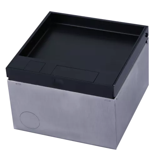 Лючок для электроустановочных изделий стандарта 45х45, вертикальная установка 2 модулей 45х45мм, крышка выравнивается в уровень с напольным покрытием, металл, цвет антрацит