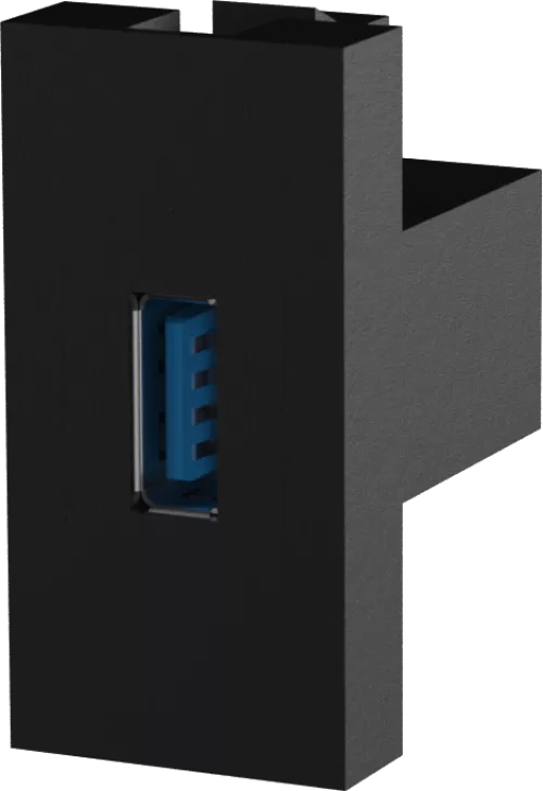 Разъём USB 3.0 для передачи данных, 1 модуль, 22.5х45мм, цвет чёрный