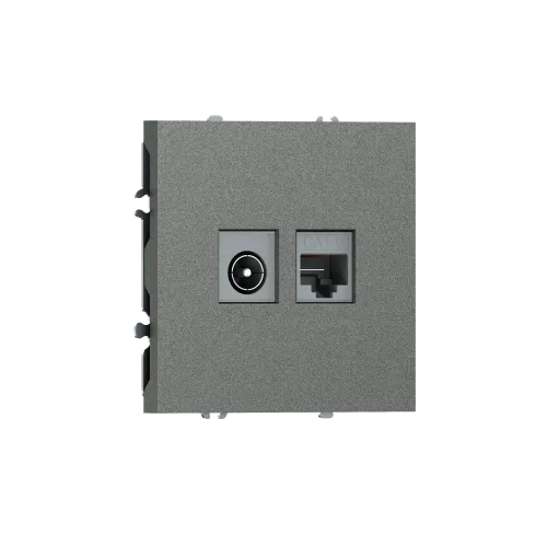Розетка RJ45 cat.6 + TV 0-2400 МГц, комбинированная на 2 выхода (компьютер + телевизор), цвет матовый титан, серия S08 Donel
