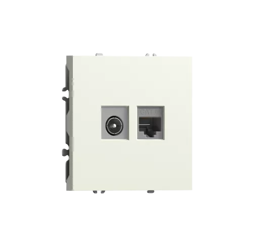 Розетка RJ45 cat.6 + TV 0-2400 МГц, комбинированная на 2 выхода (компьютер + телевизор), цвет слоновая кость, серия S08 Donel