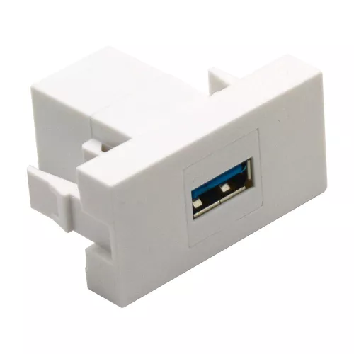 Разъём USB 3.0 для передачи данных, 1 модуль, 22.5х45мм, цвет белый