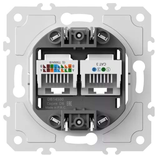Механизм розетки RJ11 + RJ45 cat.5, комбинированная розетка на 2 выхода (телефон + компьютер) для серий A07/S08, Donel