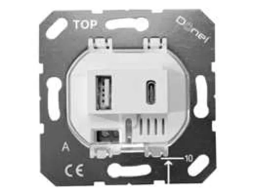 Розетка USB для зарядки двойная тип A + тип C на 3100mA, тип A:max 18W, тип С:max 32W, производство Donel, механизм без накладки, белый
