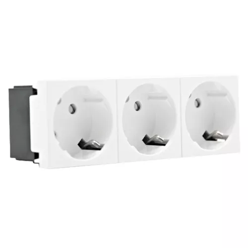 Розетка с заземлением с защитными шторками 16А 250В, 6 модулей, 135х45мм, поворот вилки на 45 градусов, на клеммах, цвет белый