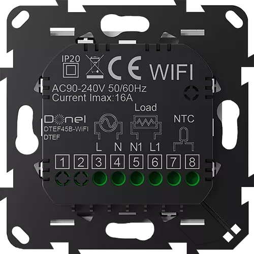 Термостат с датчиком пола программируемый с Wi-Fi, 16A, размер накладки 55х55мм, цвет стекло черное
