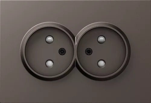 Накладка для розетки Schuko двойной без заземления со шторками, цвет мокко, серия A07 Donel
