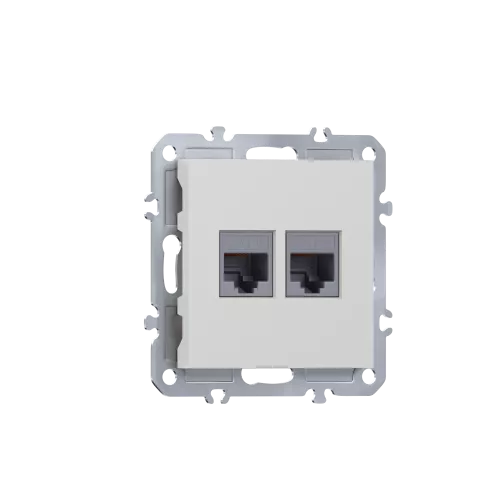 Розетка RJ45 + RJ45 cat.6, компьютерная на 2 выхода, цвет матовый белый, серия A07 Donel